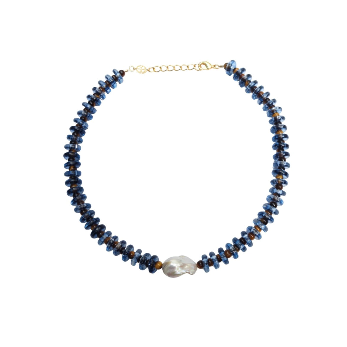 Wave Necklace in Blue glass and Tiger's Eye