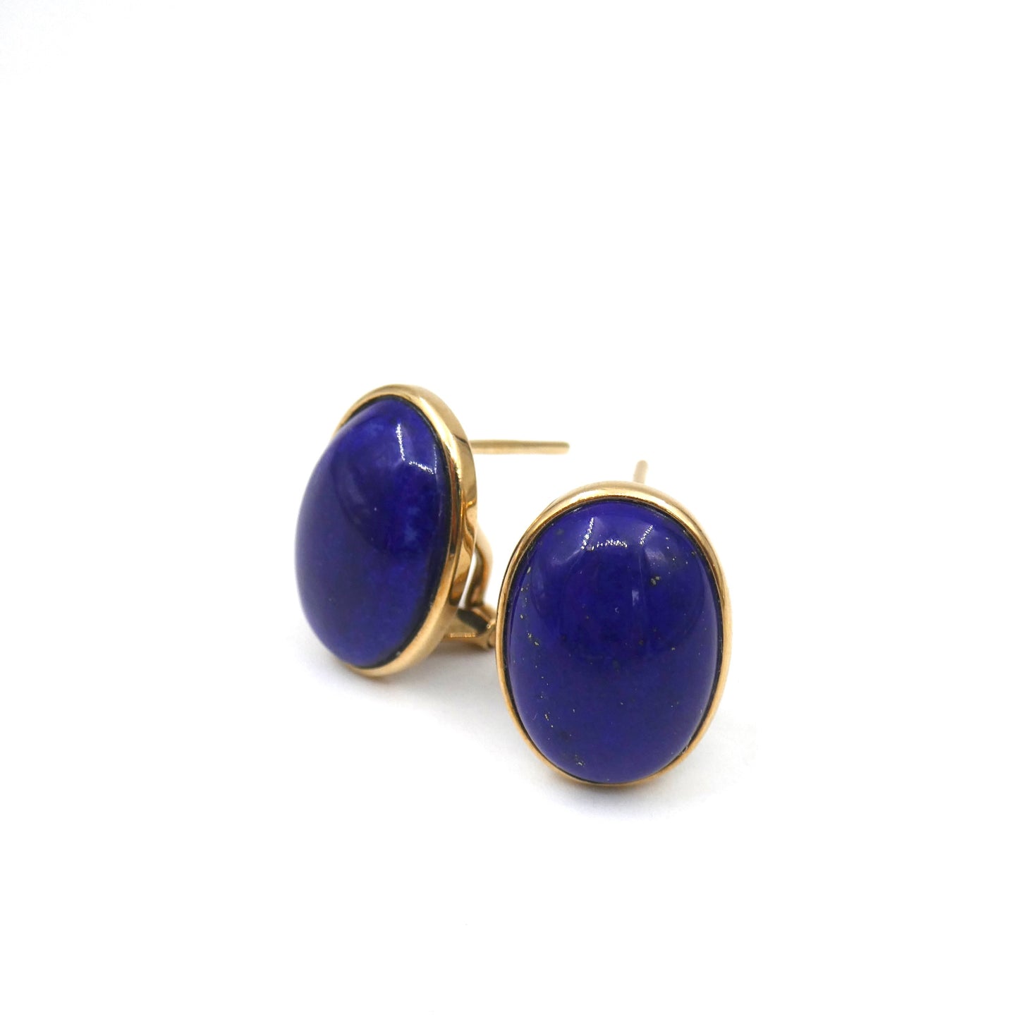 A pair of 9kt gold Lapis Lazuli Earrings, beautiful deep blue oval Earrings.