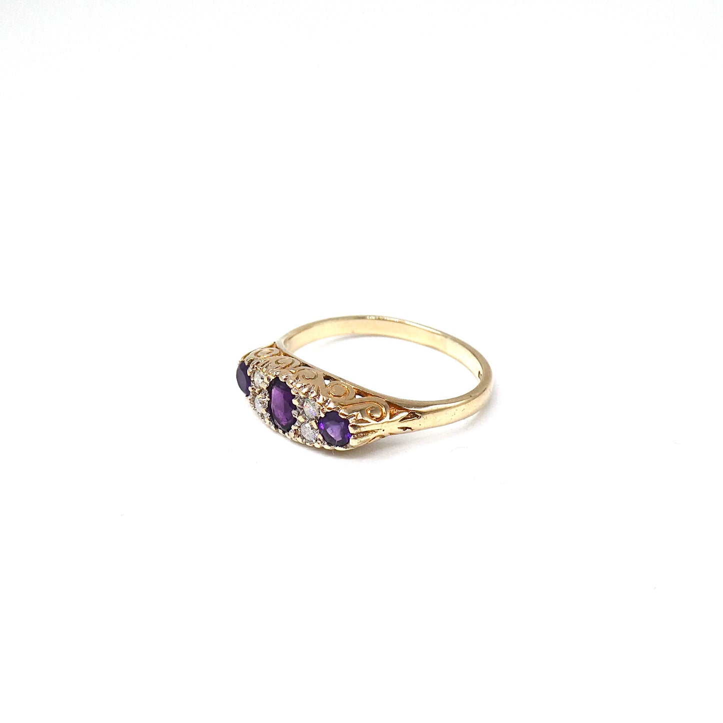 Antique style amethyst and diamond ring set.