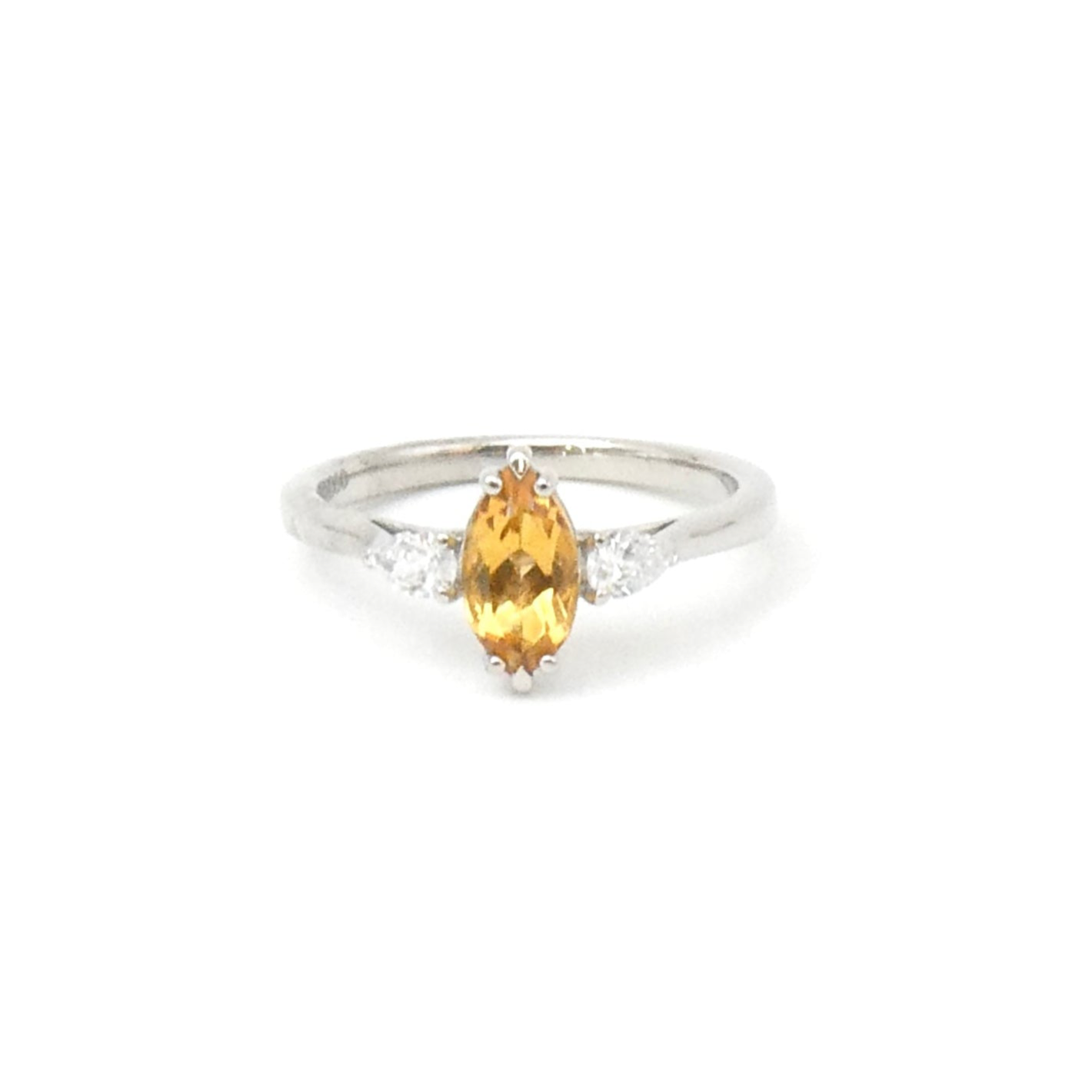 Marquise citrine ring with pear shaped lab diamonds in Palladium