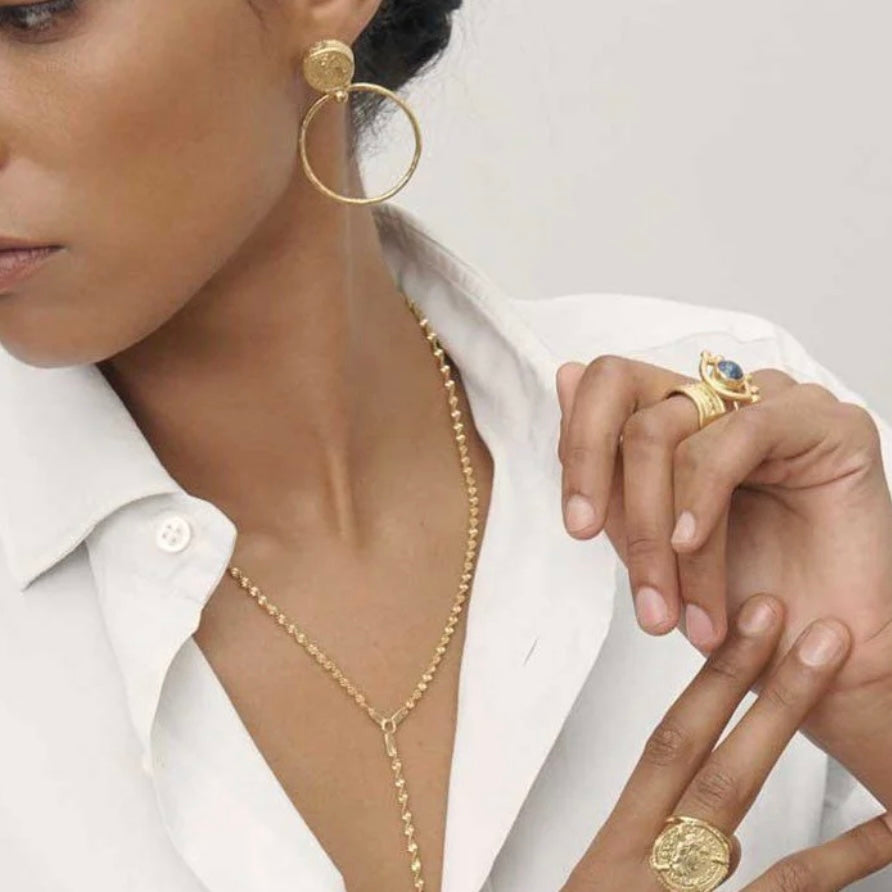 Myia Gold Coin Front Hoop Earrings