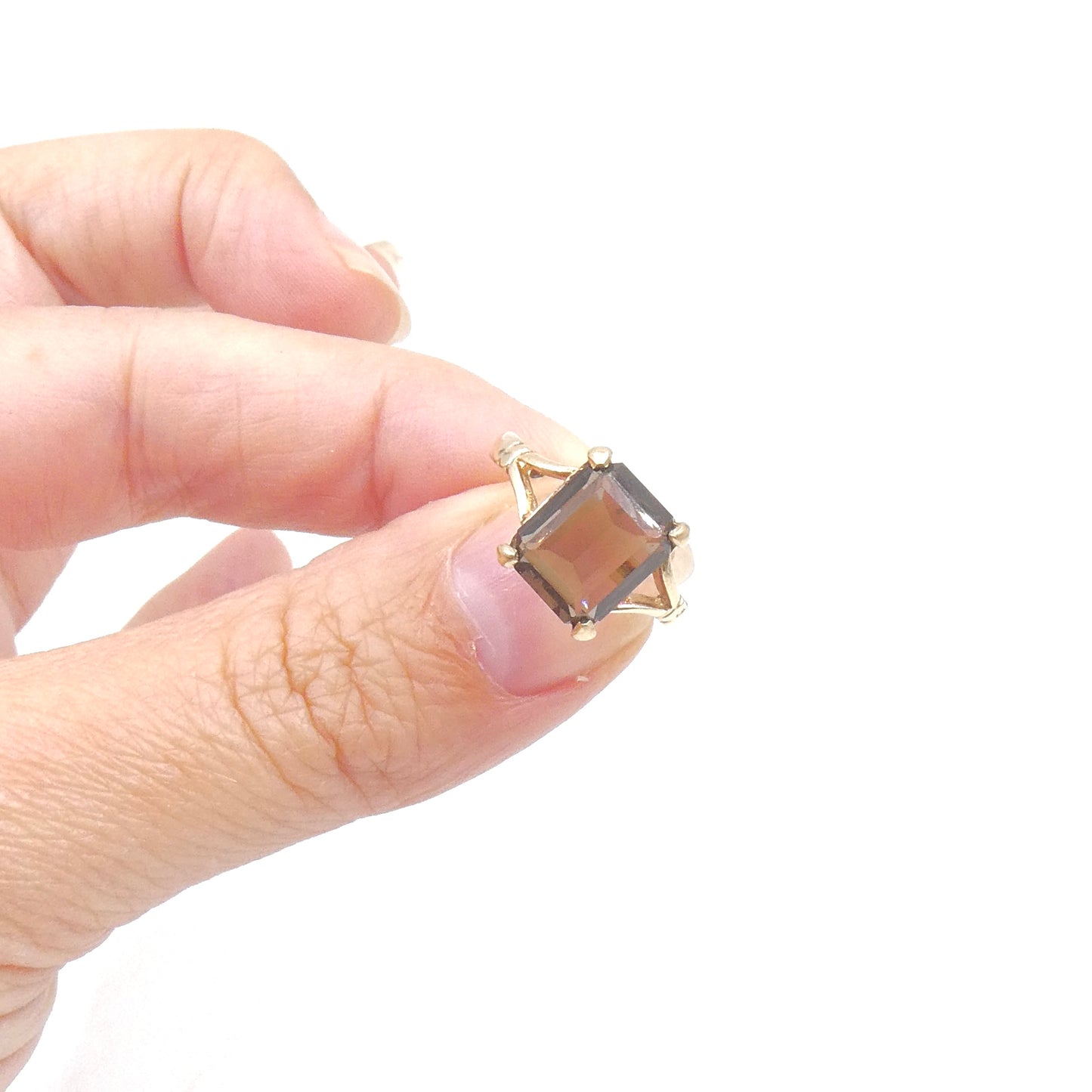 Vintage smoky quartz ring set in 9kt gold, a lovely clear translucent gemstone.