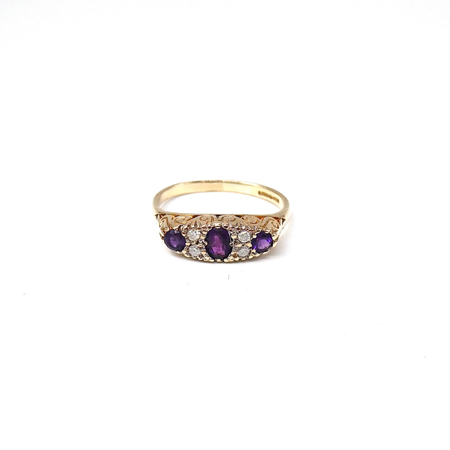 Antique style amethyst and diamond ring set.
