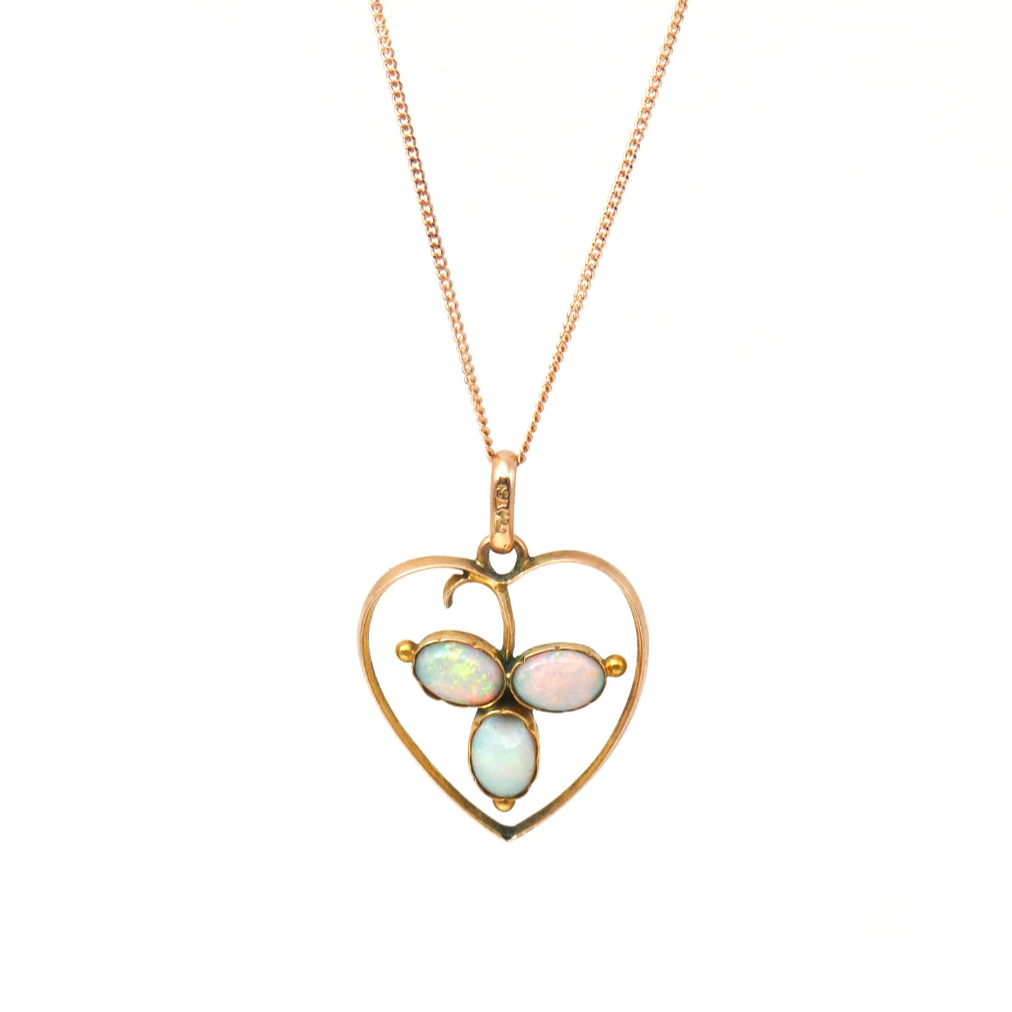 Antique opal and 9kt rose gold pendant on a fine 9kt rose gold chain