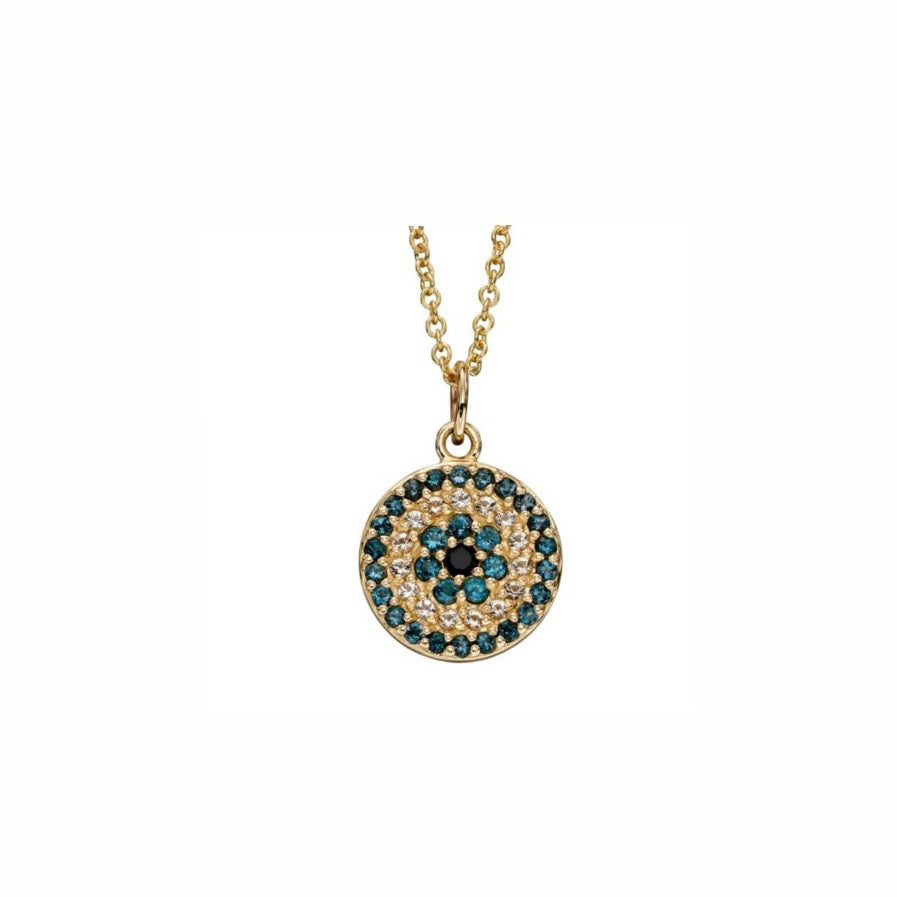 A 9kt gold Evil Eye disc with gemstones.