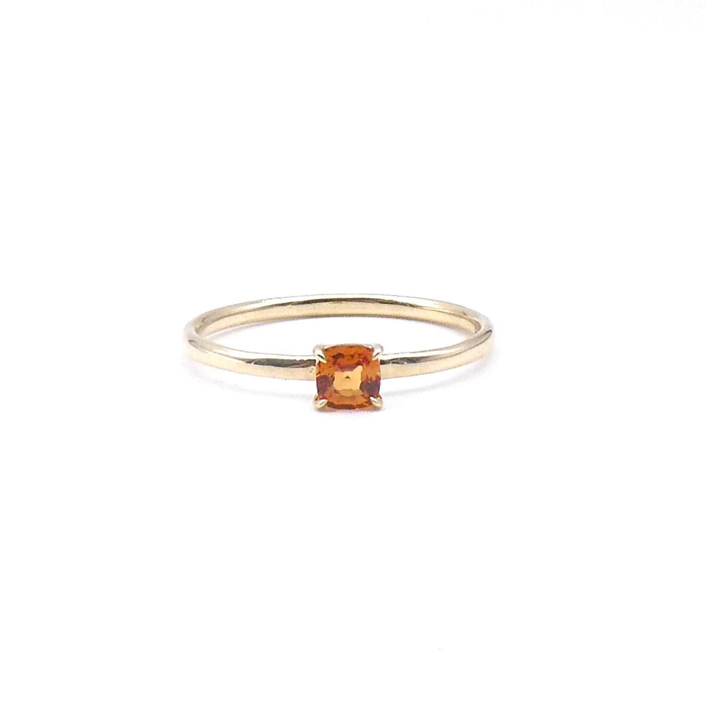 An Orange Sapphire cushion cut ring ring, a fine 9kt gold ring.