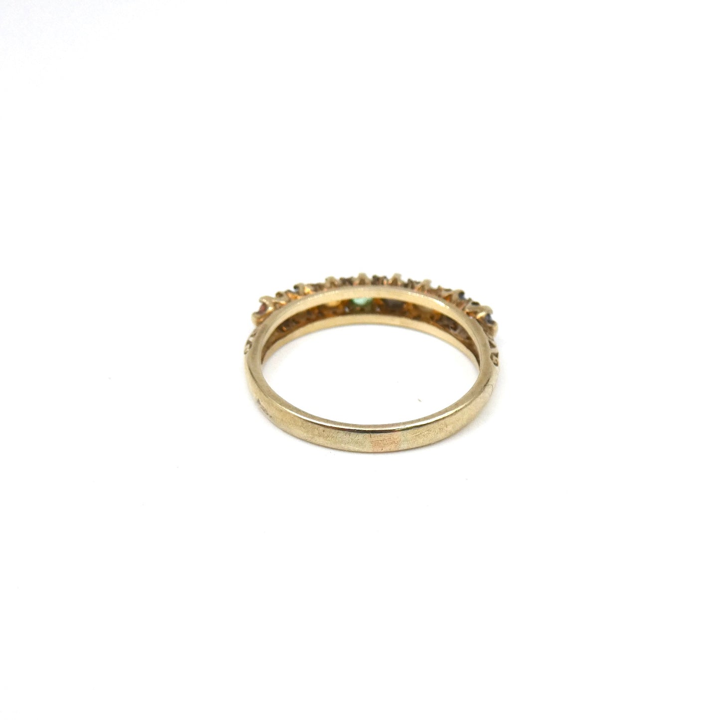 A Preowned gemstone 9kt gold ring set with emerald, opals, lapis , citrine and agate