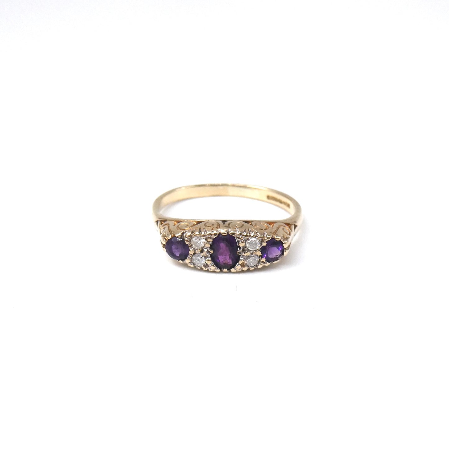 Antique style amethyst and diamond ring set.