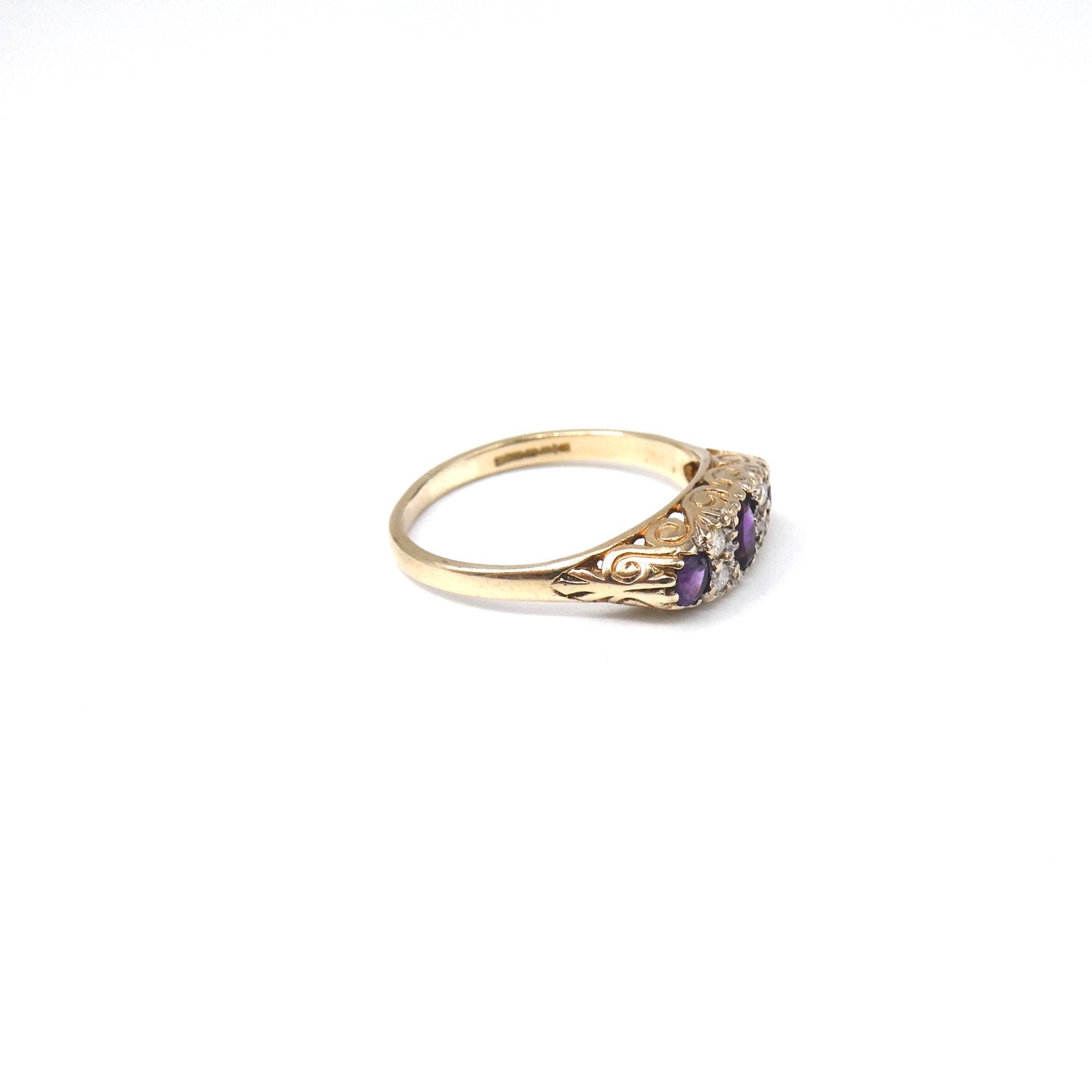 Antique style amethyst and diamond ring set.