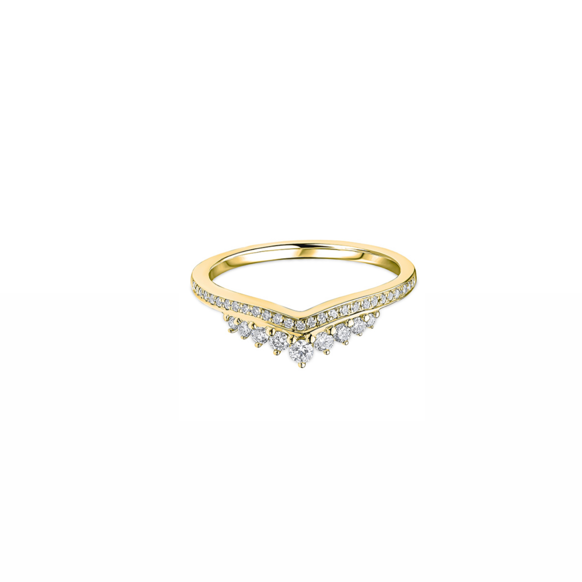 A New Diamond ring with a crown of graduating sized diamonds.