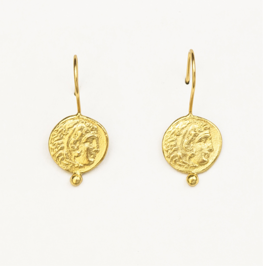 Athena gold coin hoop Earrings.