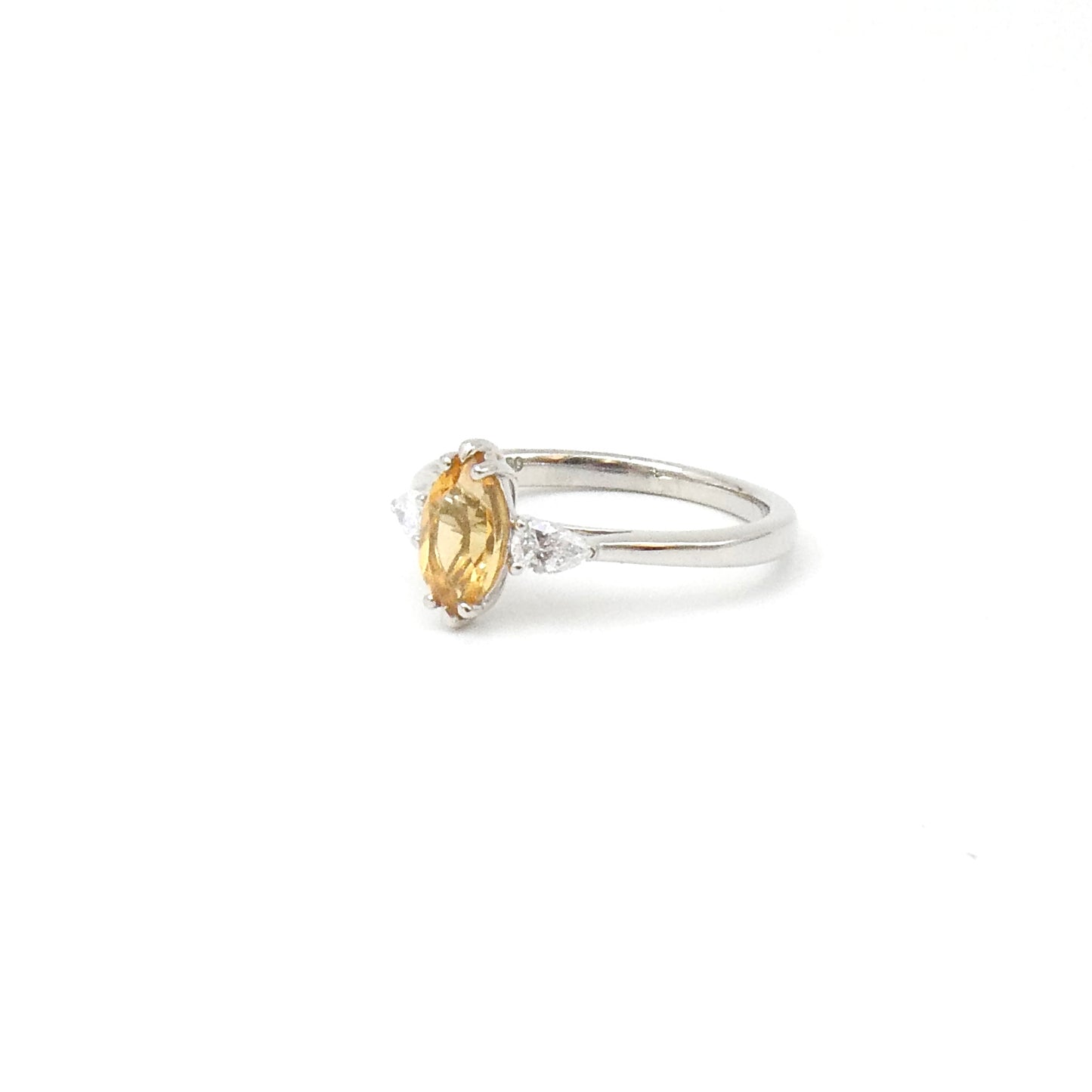 Marquise citrine ring with pear shaped lab diamonds in Palladium