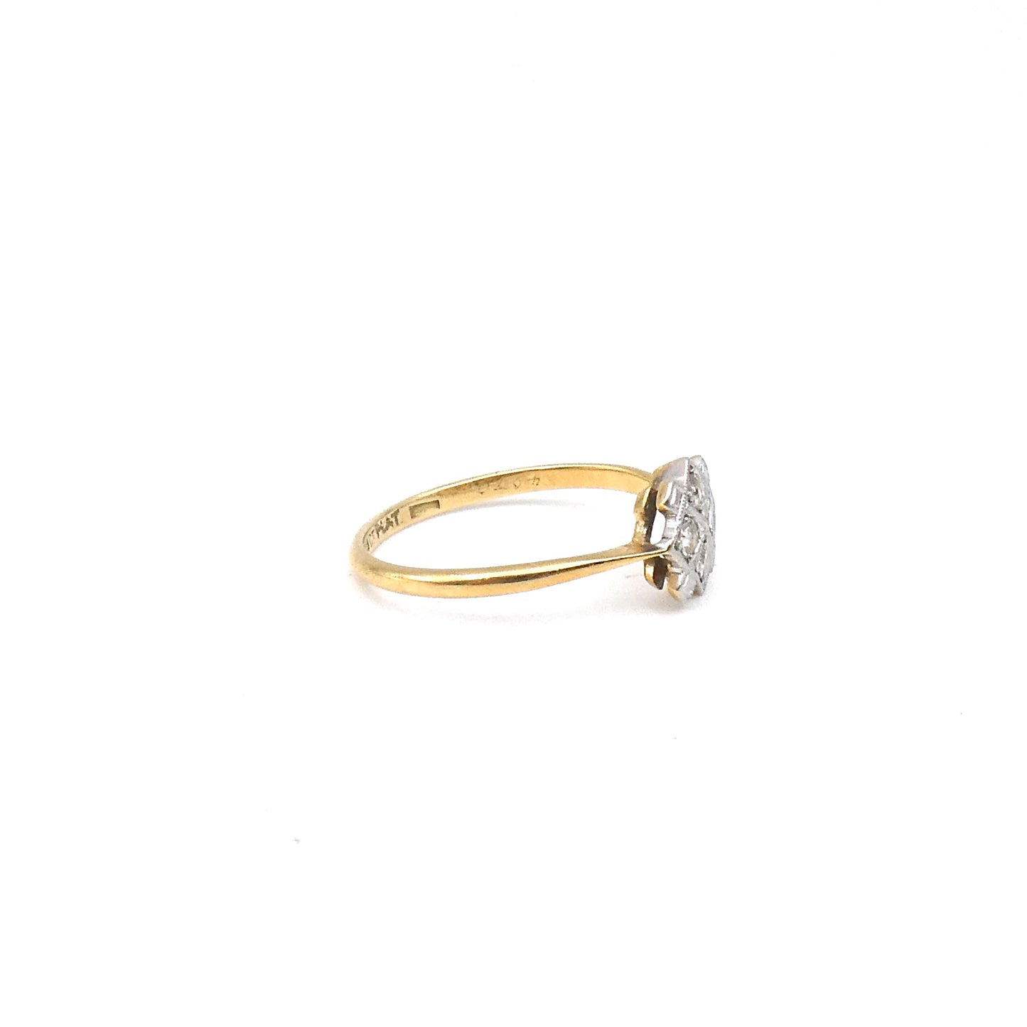 Art deco mini diamond ring, small geometric diamond ring set with diamonds in 18ct and platinum.