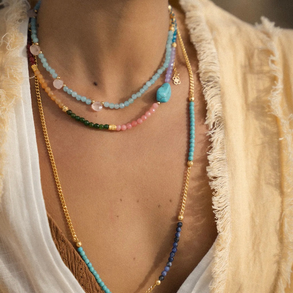 Felice coloured Jade and Turquoise Beaded Necklace