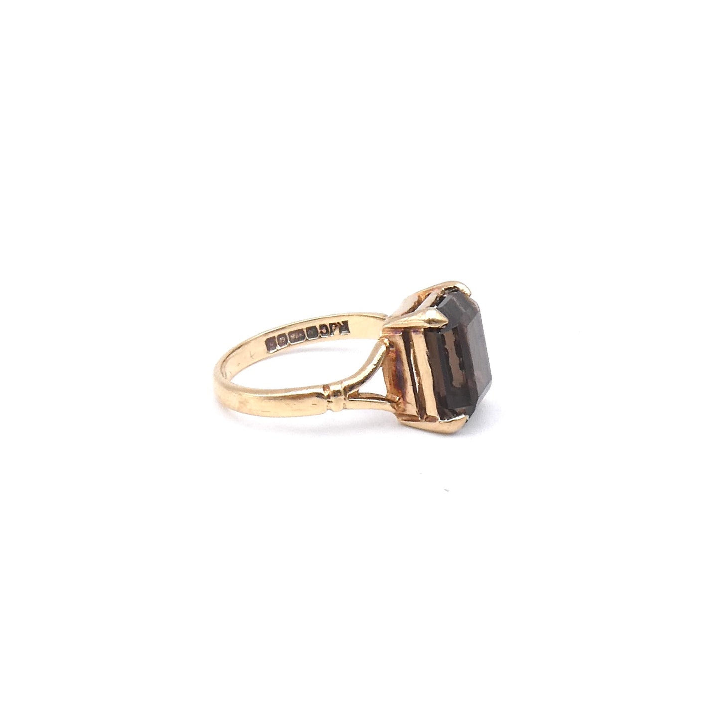 Vintage smoky quartz ring set in 9kt gold, a lovely clear translucent gemstone.