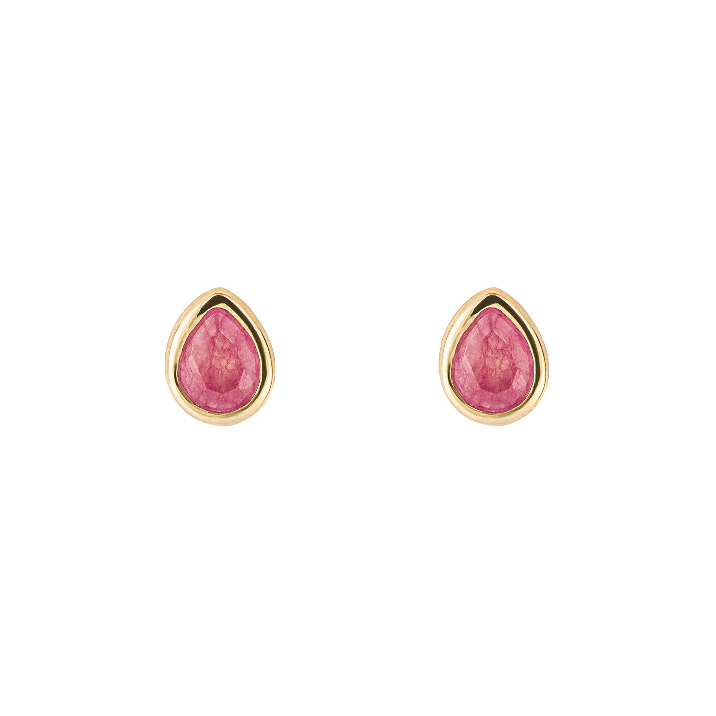 Small pear studs with a pink topaz, gold plated on sterling silver.