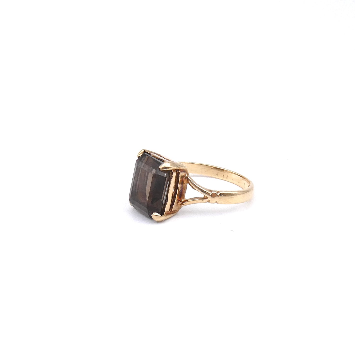 Vintage smoky quartz ring set in 9kt gold, a lovely clear translucent gemstone.