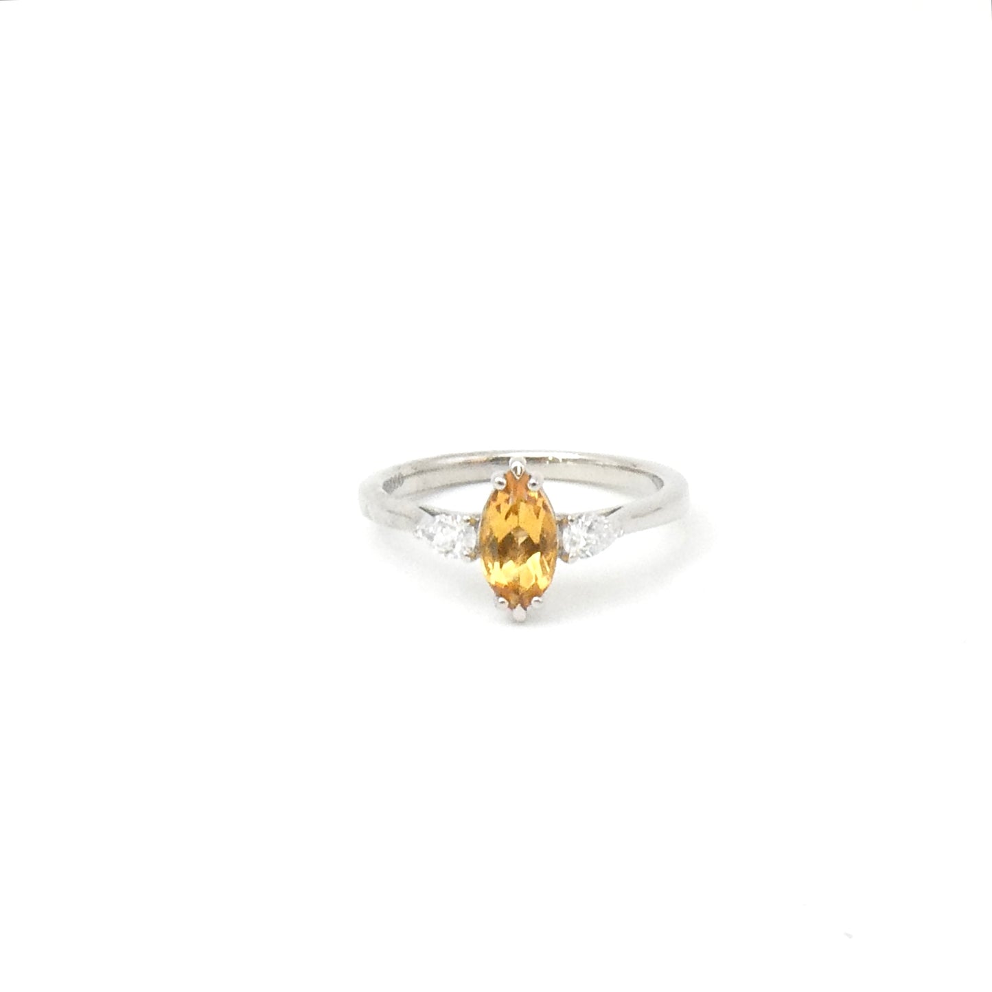 Marquise citrine ring with pear shaped lab diamonds in Palladium