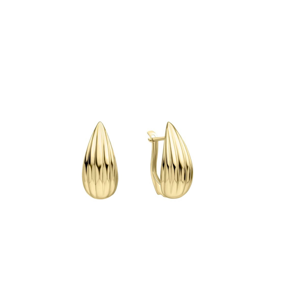 Large ridged 9kt pear earrings.