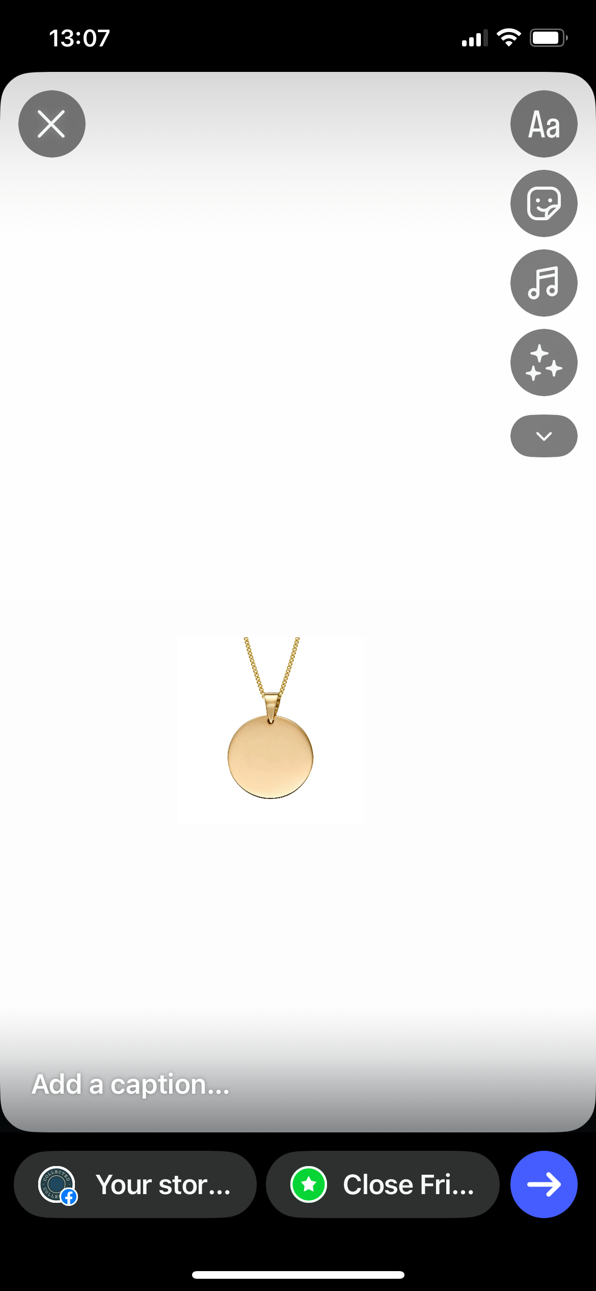 Gold Disc Pendant with a 9kt gold and white Topaz charm