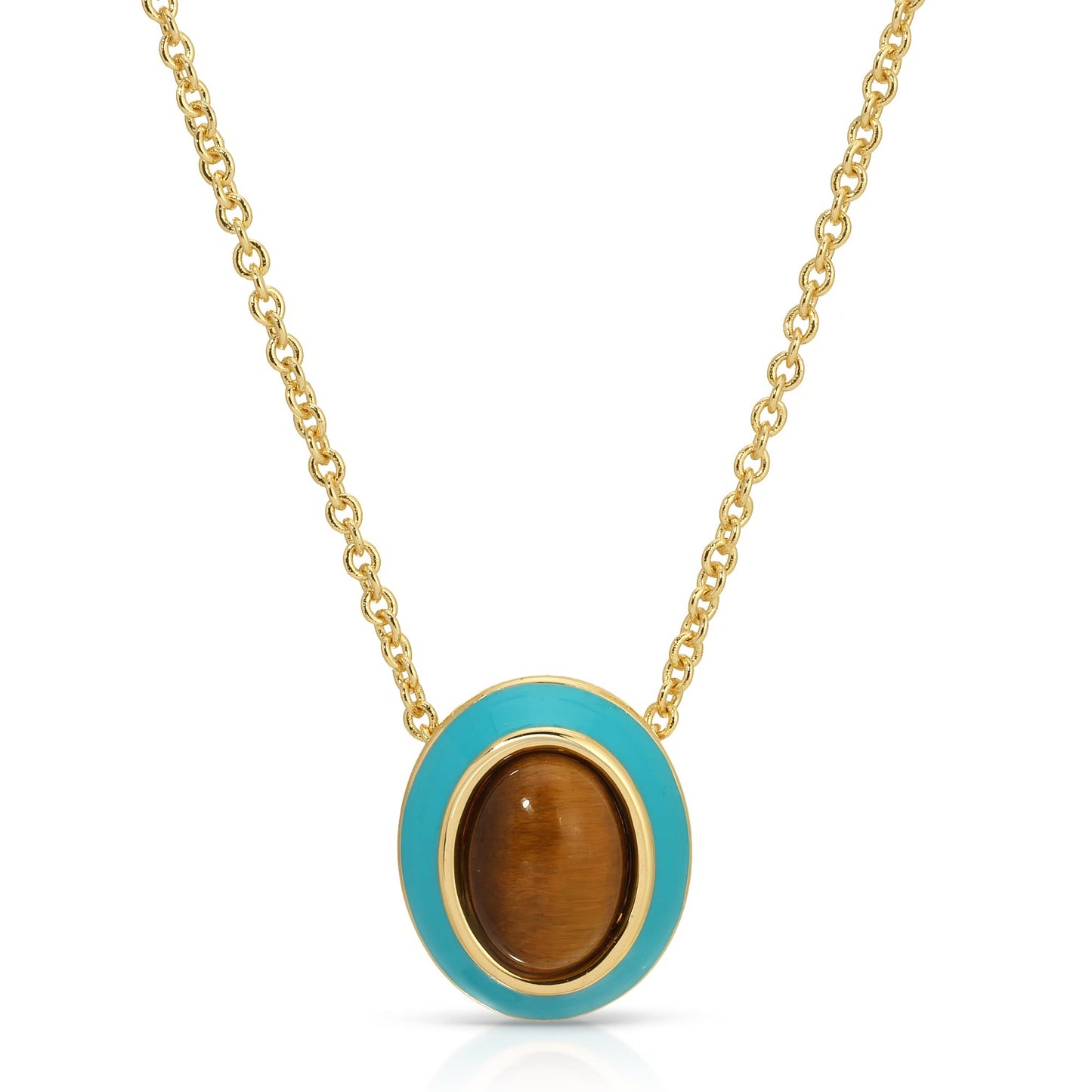 Turquoise Enamel and Tiger's Eye Pendant