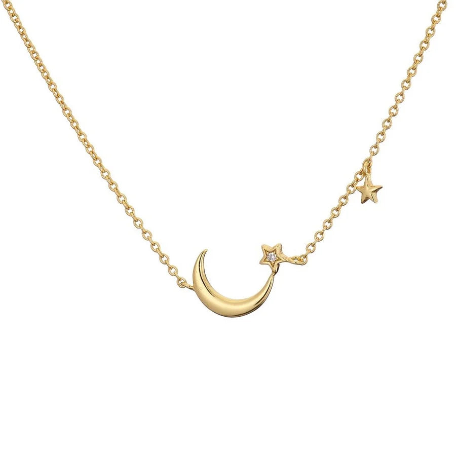 Moon and Two Star Necklace gold.