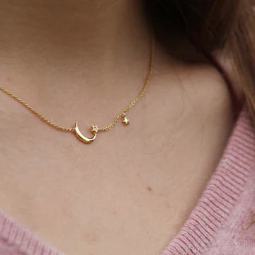 Moon and Two Star Necklace gold.