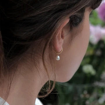 Gold Drop Pearl Huggie