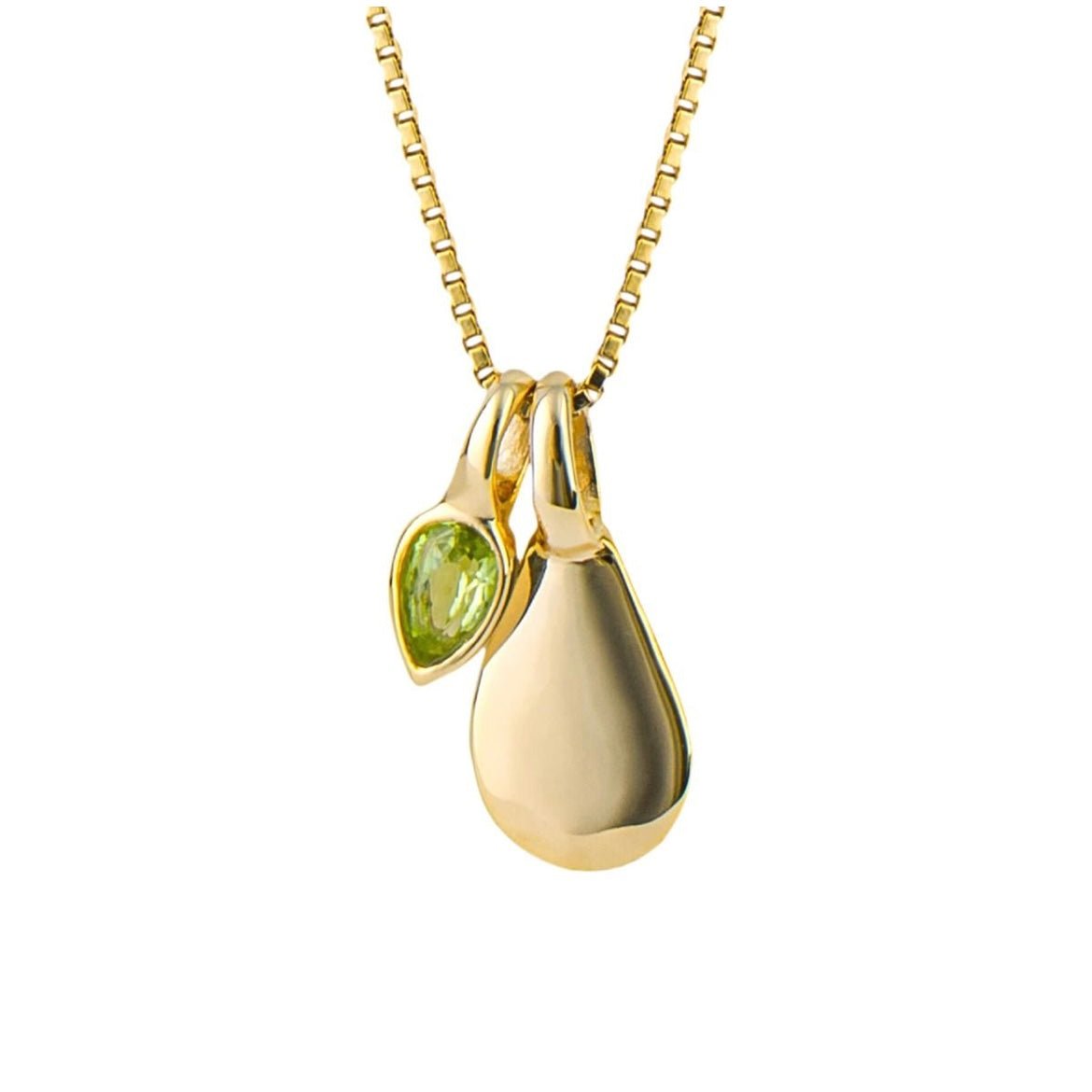 Gold plated pendant with a Peridot drop on a fine chain, Peridot for August. - Collected