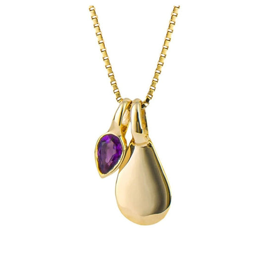 Gold plated pendant with an amethyst drop on a fine chain, Amethyst for February. - Collected