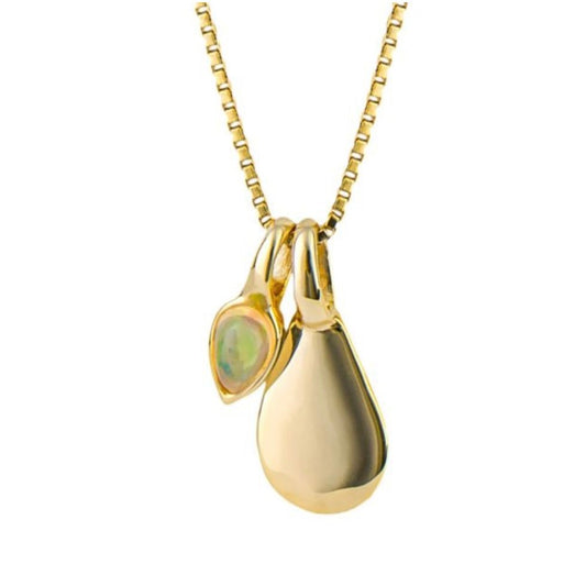 Gold plated pendant with an opal drop on a fine chain, opal for October. - Collected