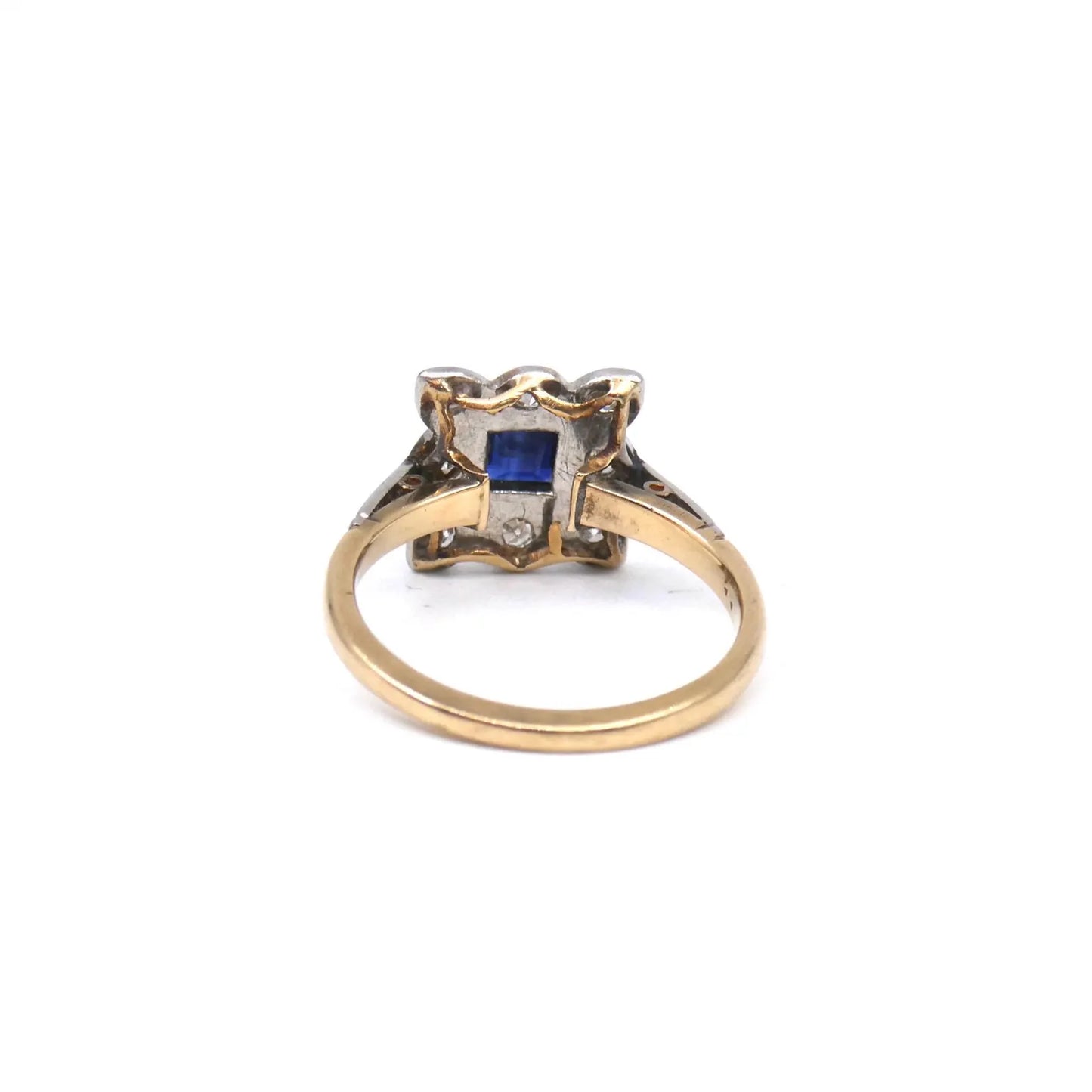 Vintage sapphire diamond ring set in platinum and 18ct gold, an art deco style ring.