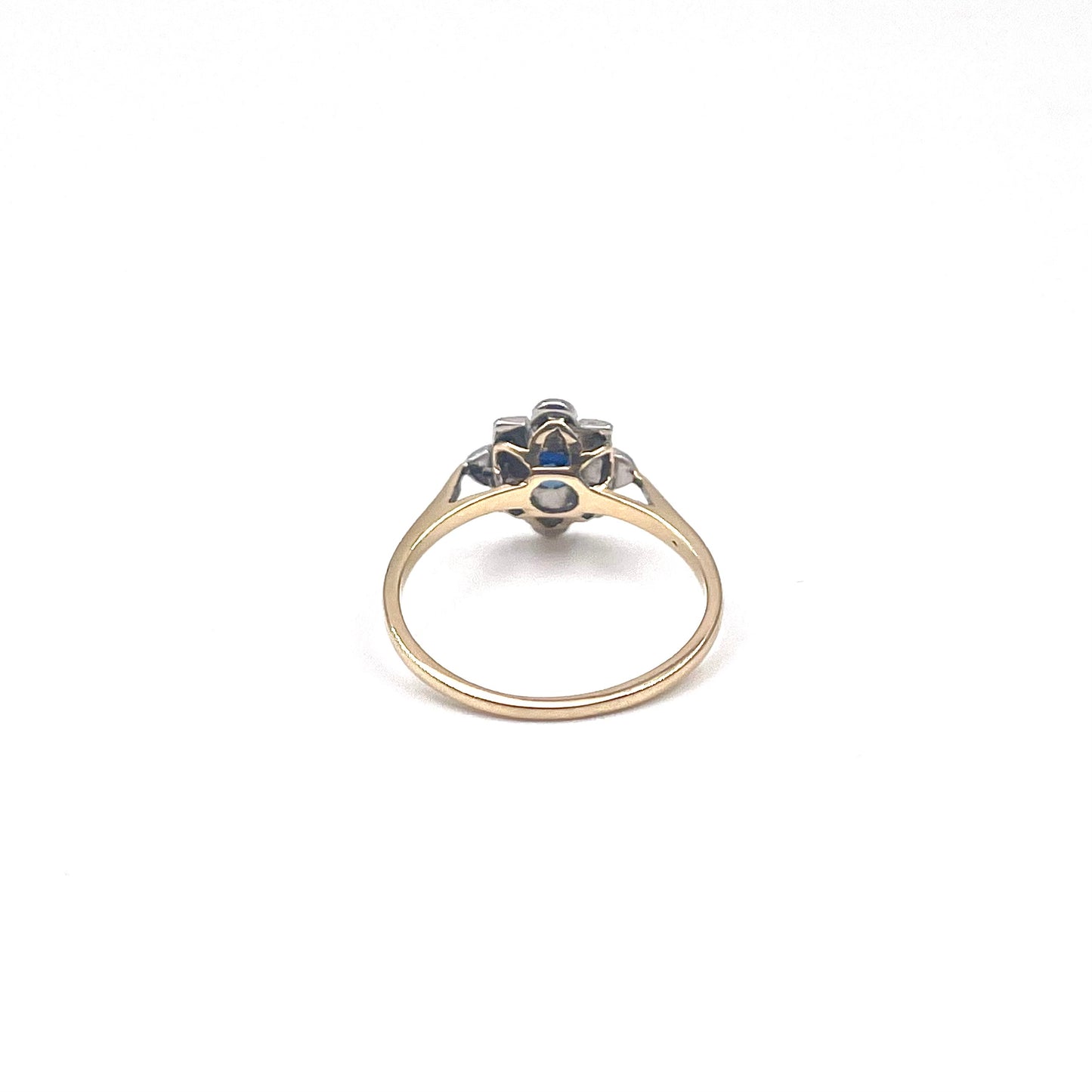 Sapphire diamond geometric flower ring, ring from the early 1900's