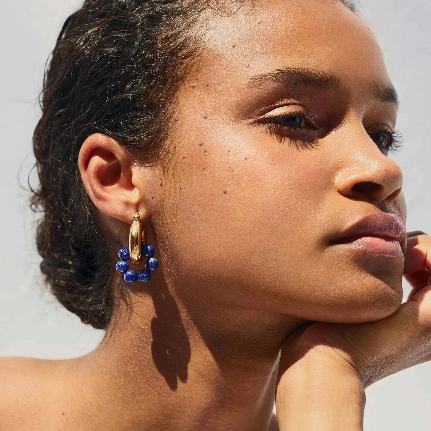 Shyla Sura Hoop Earrings with Lapis Lazuli. - Collected