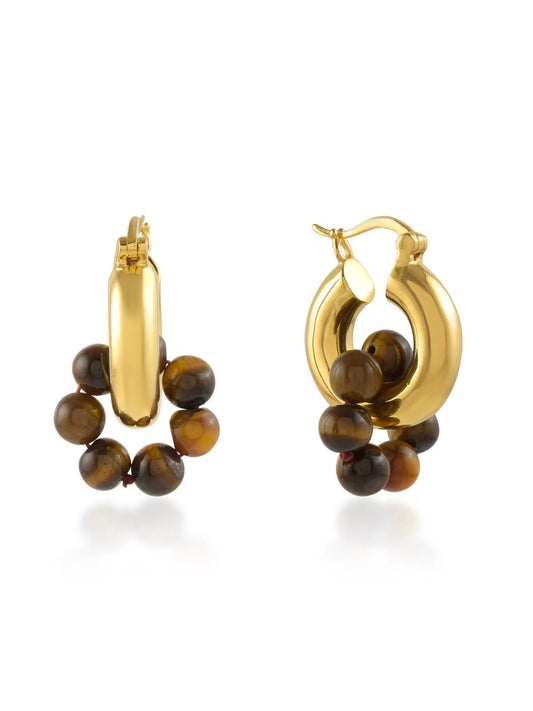 Shyla Sura Hoop Earrings with Tiger's Eye - Collected