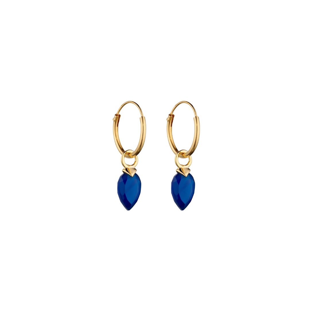 Small Gold hoop with a midnight blue chalcedony drop. - Collected