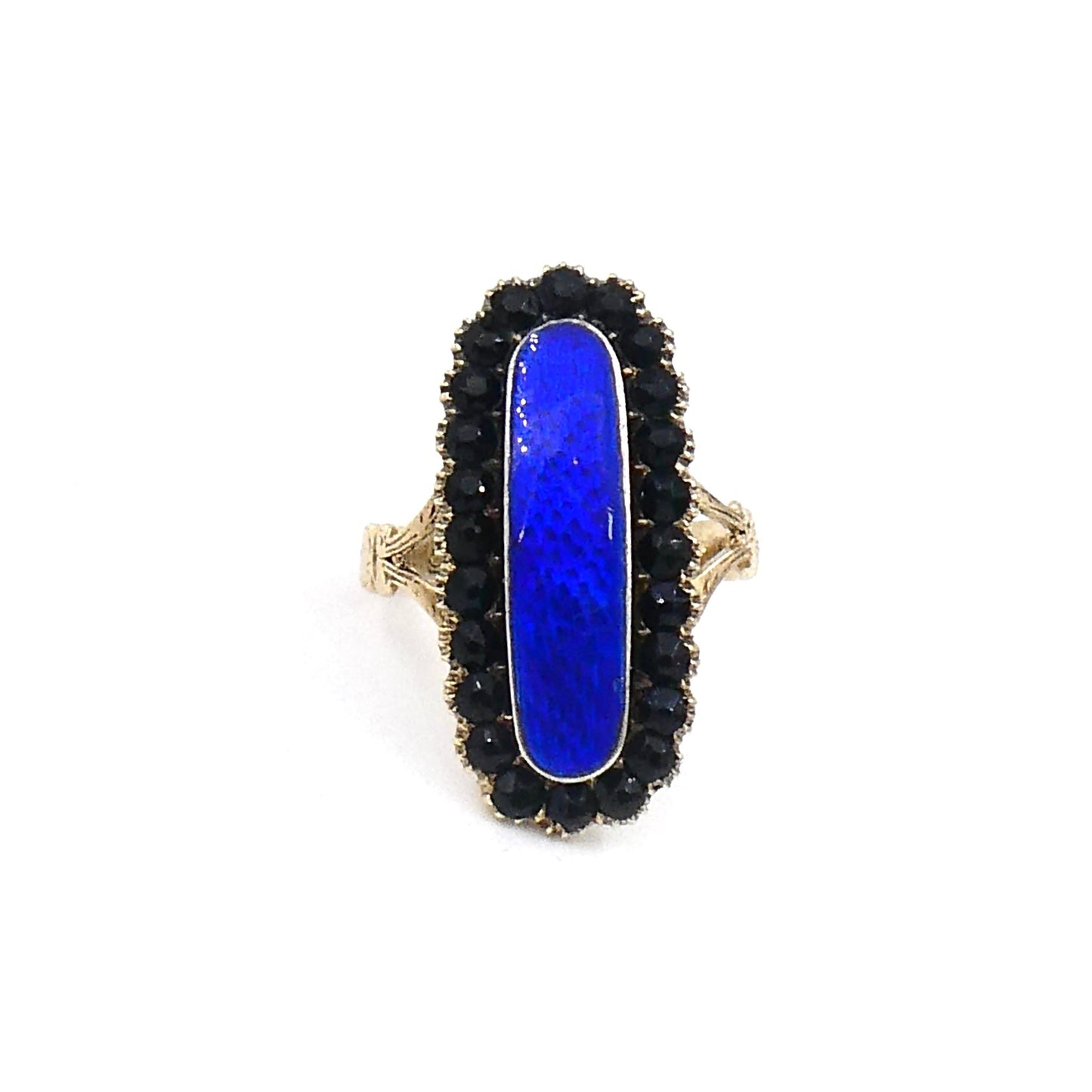 Antique blue enamel and jet ring, an adapted piece, a unique antique ring inscribed 1822 - Collected