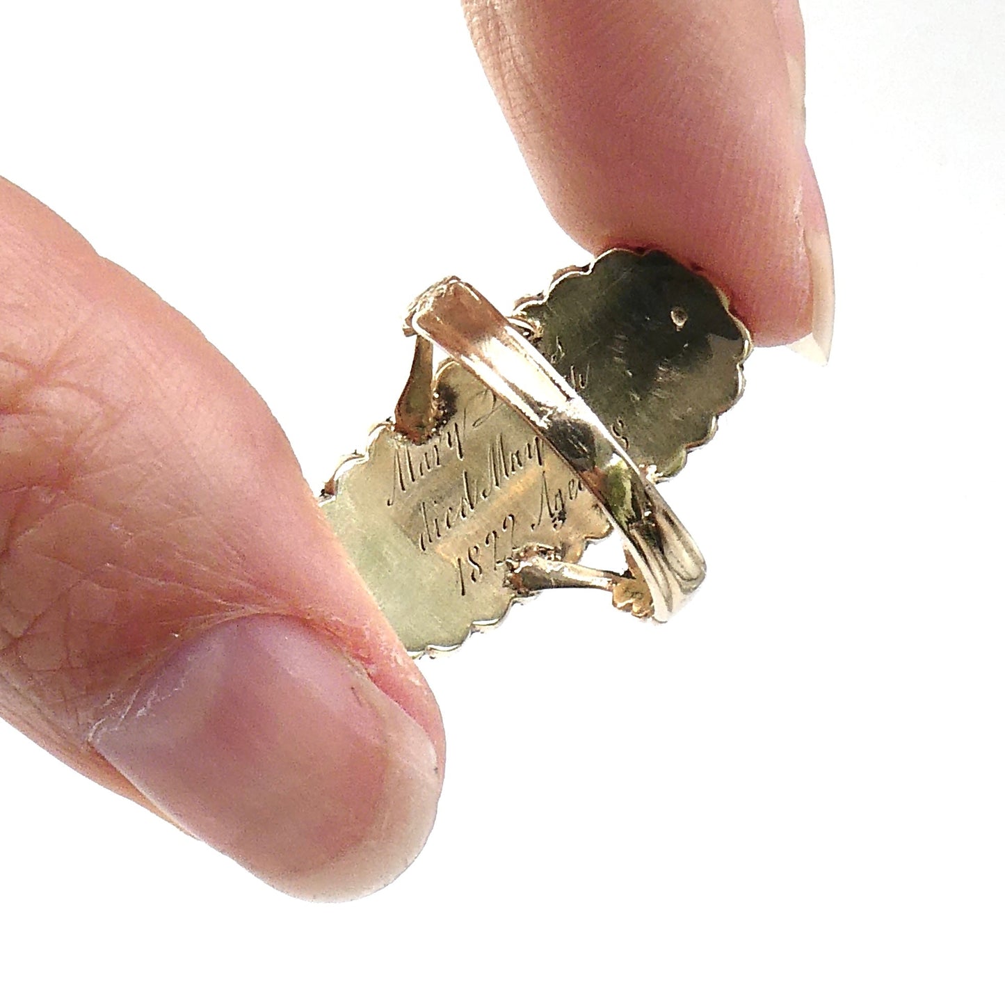 Antique blue enamel and jet ring, an adapted piece, a unique antique ring inscribed 1822 - Collected