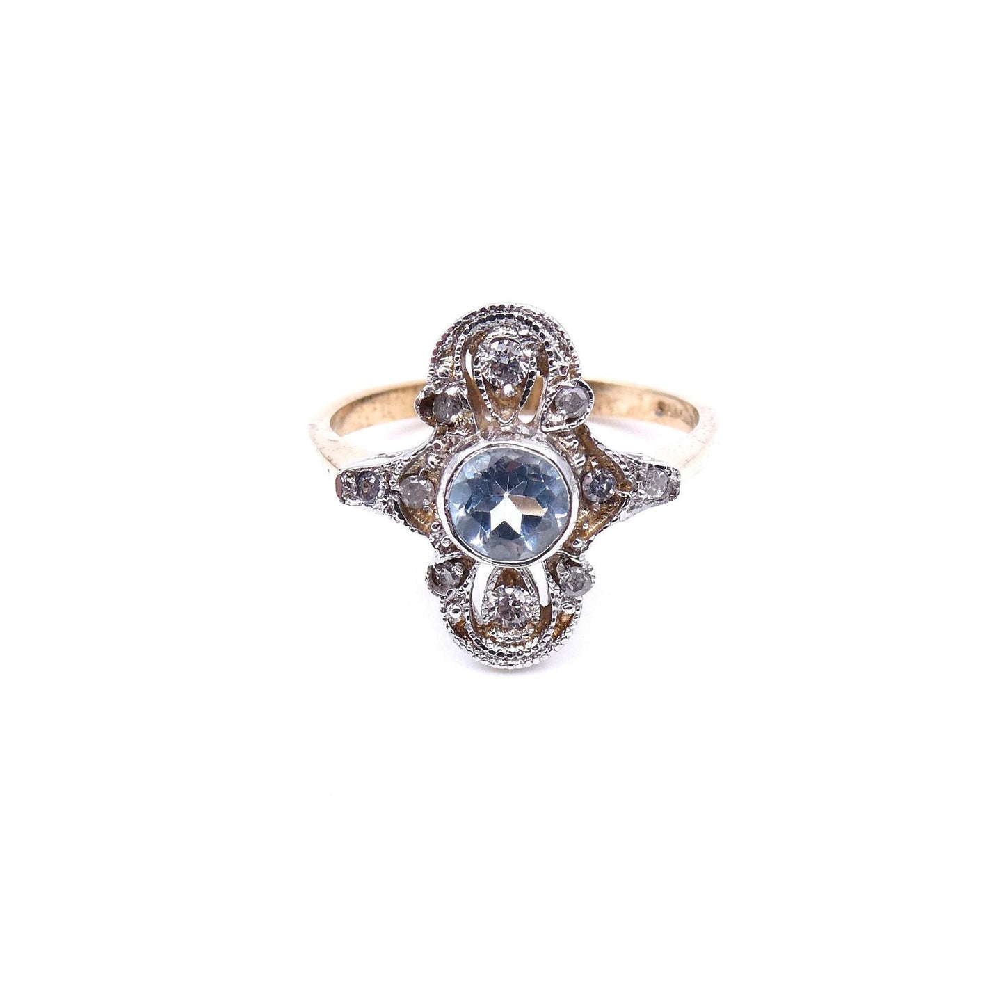Art Deco style aquamarine ring with diamonds, elegant diamond aquamarine ring. - Collected