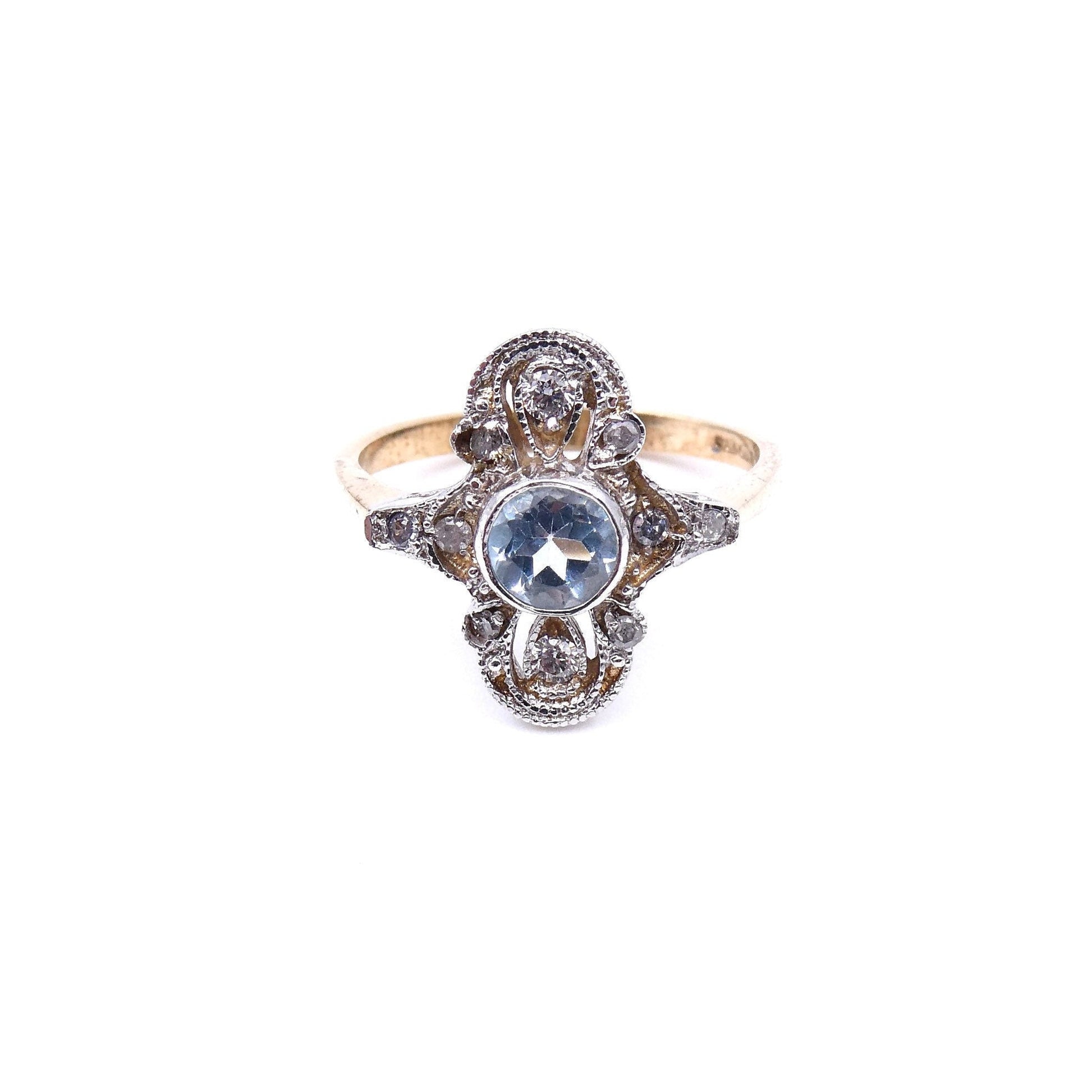 Art Deco style aquamarine ring with diamonds, elegant diamond aquamarine ring. - Collected