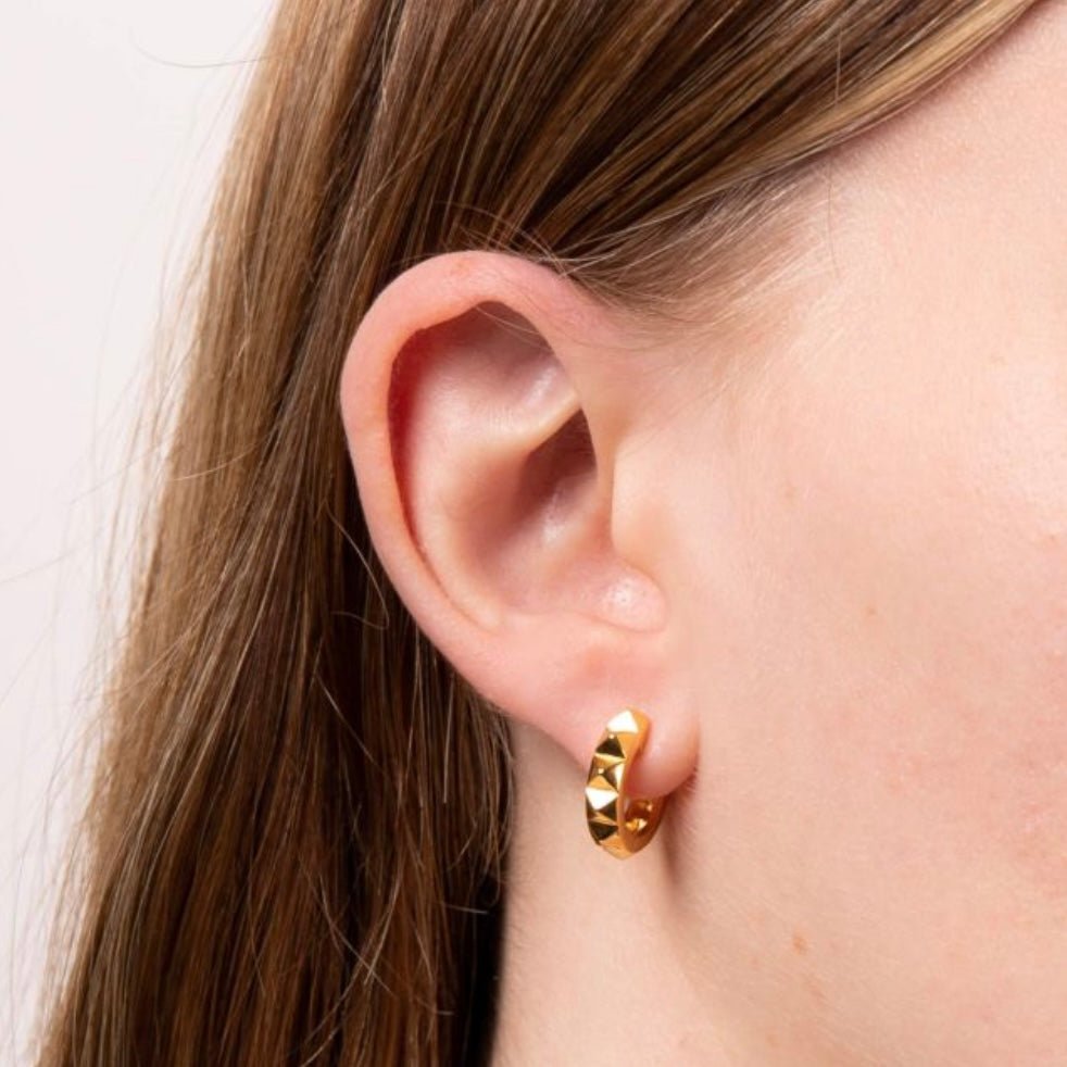 Gold plated Huggies with a stud pyramid design. - Collected