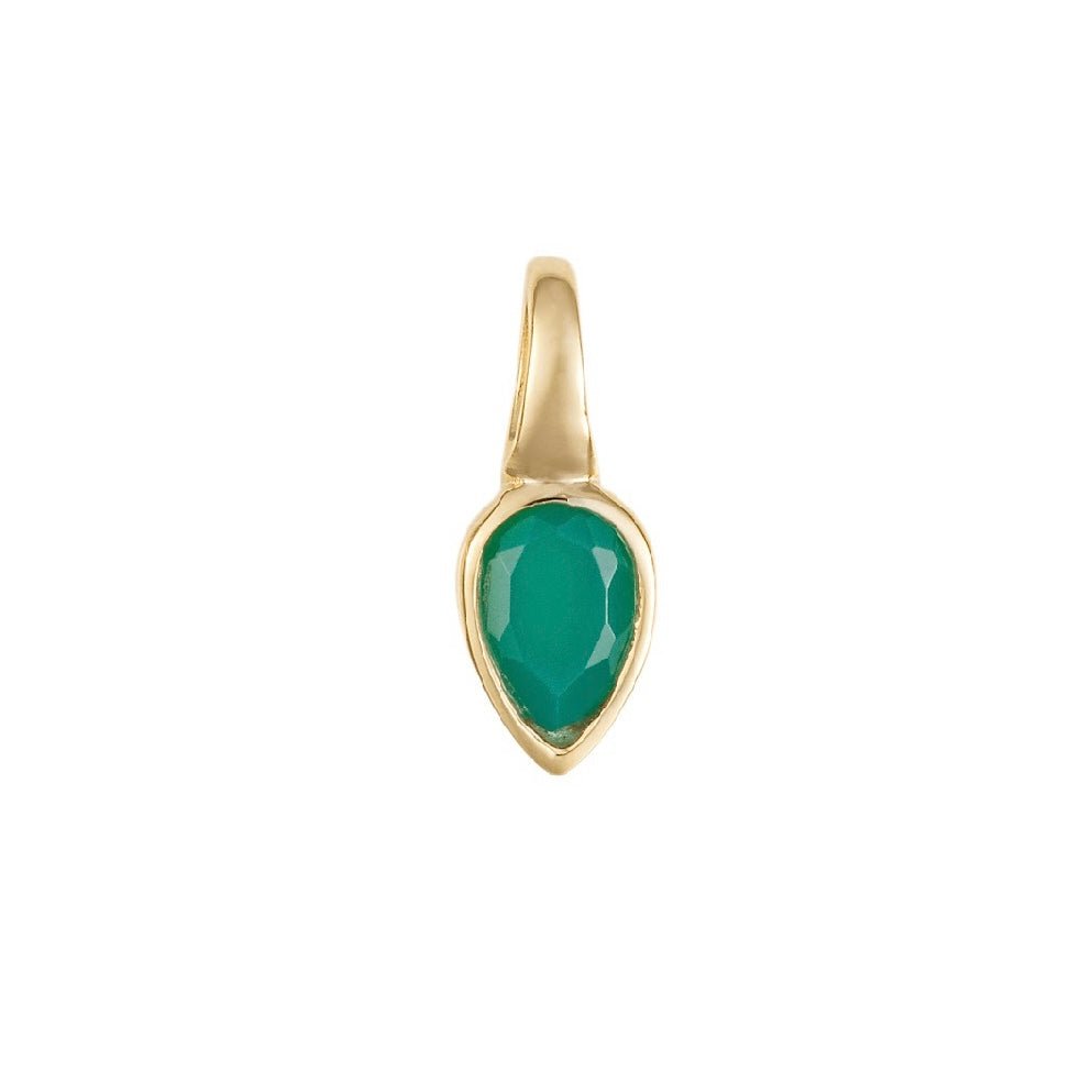 Gold plated pendant with a green chalcedony drop on a fine chain, green onyx for May. - Collected
