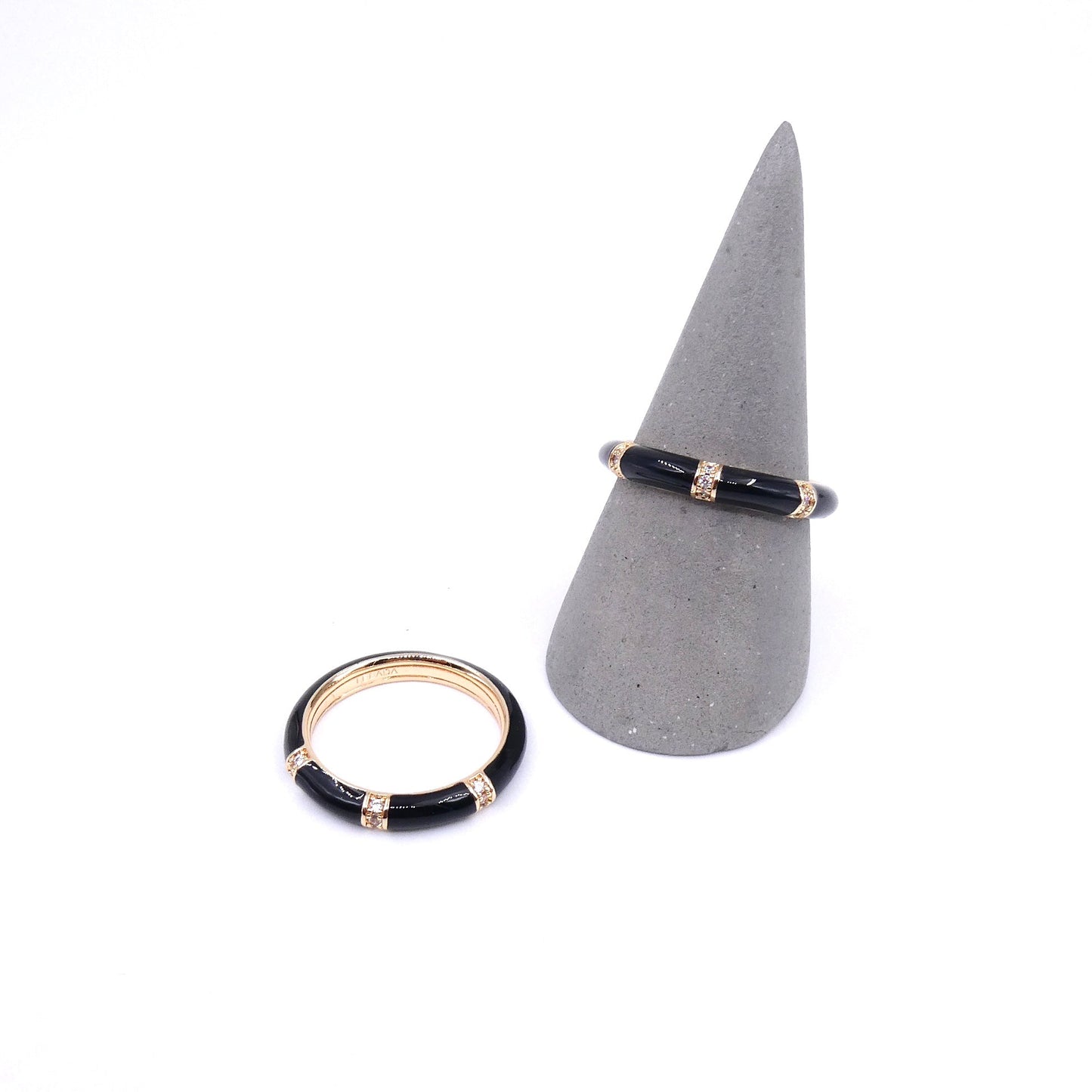Jet black Enamel and cz ring by Leeada - Collected