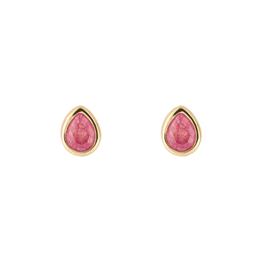 Pink quartz pear shaped studs, gold plated on silver. - Collected