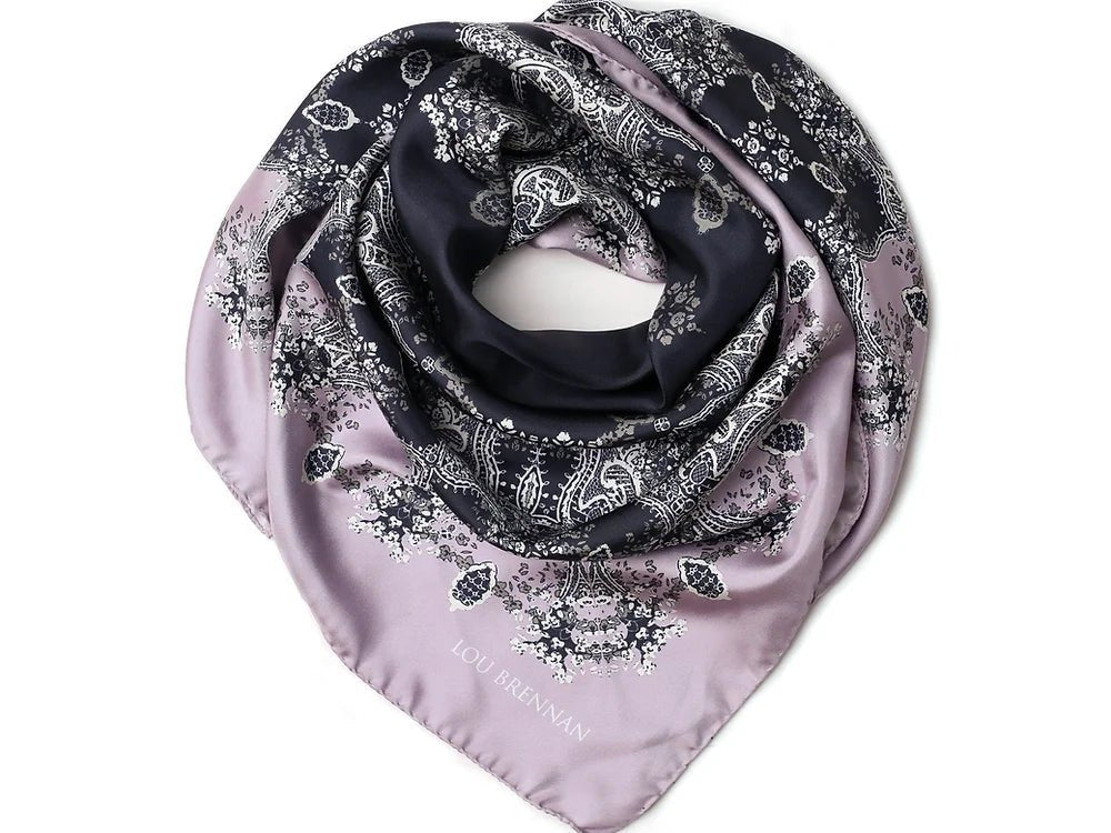 Silk Twill scarf 'Frances' Lilac, pewter, Ivory & Black. - Collected