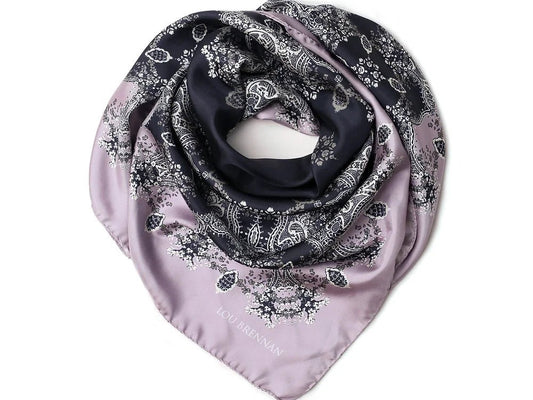 Silk Twill scarf 'Frances' Lilac, pewter, Ivory & Black. - Collected