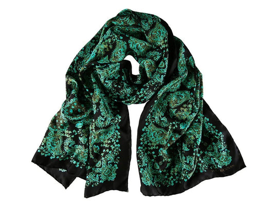 Silk twill scarf 'James' copper verdigris and peat brown - Collected