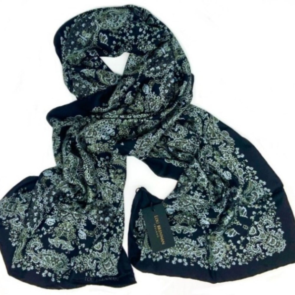 Silk twill scarf 'James' Silver Blue and dusty green. - Collected