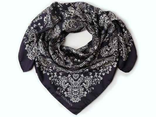 Silk Twill scarf 'Kathleen' Black, Slate & Pearl. - Collected