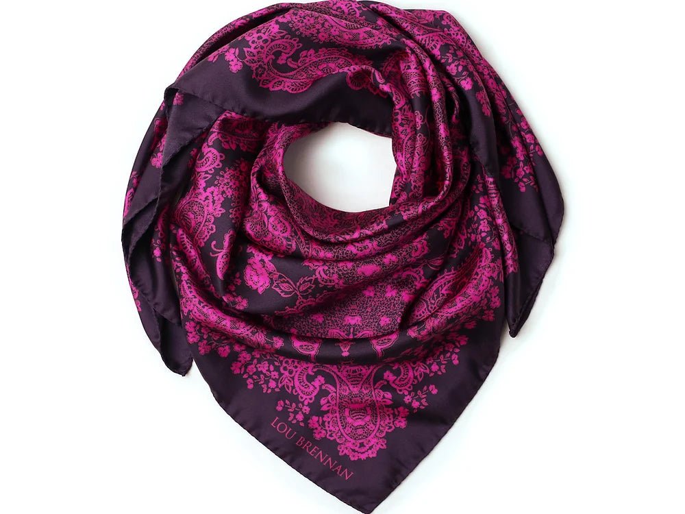 Silk Twill Scarf 'Kathleen' Port wine & Magenta - Collected